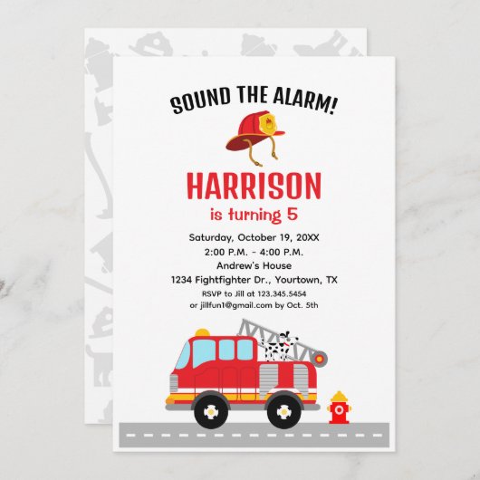 Fire Fighter Fire Engine Verjaardag Uitnodiging (Voorkant / Achterkant)