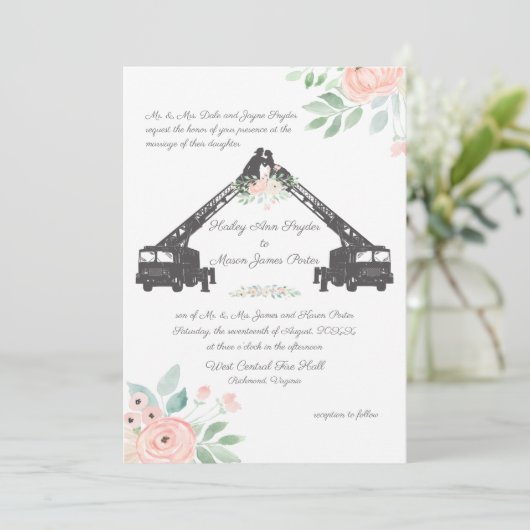 Fire Fighter Floral Wedding Kaart (Staand voorkant)