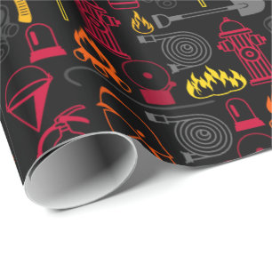 Fire Fighter Icons Pattern Black Cadeaupapier