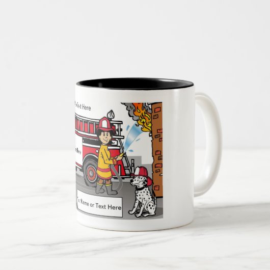 Fire Fighter - Male Cartoon by PrintedPerfection Tweekleurige Koffiemok (Voorkant rechts)