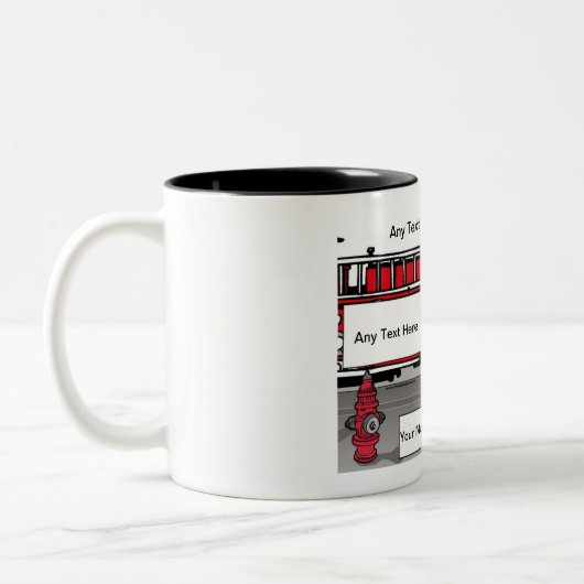 Fire Fighter - Male Cartoon by PrintedPerfection Tweekleurige Koffiemok (Links)