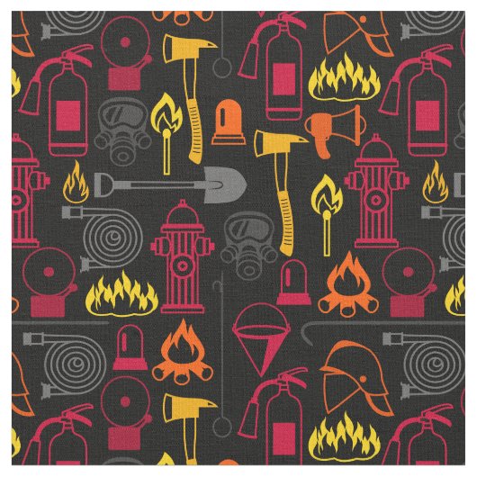 Fire Fighter Related Icons Pattern Black Stof (Close Up)