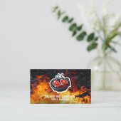 Fire Flame Steaks op Grill Pit Logo Visitekaartje (Staand voorkant)