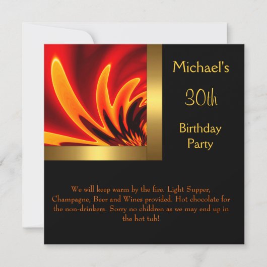 Fire Gold Black 30ste Verjaardagsfeest Kaart (Voorkant)