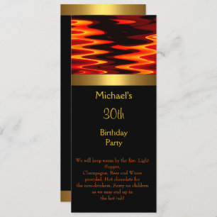 Fire Gold Black 30th Birthday Party Long 2 Kaart