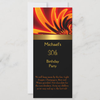 Fire Gold Black 30th Birthday Party Long Kaart