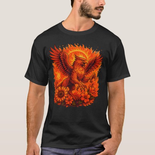 Fire Griffin Mythical Fantasy Art T-shirt (Voorkant)