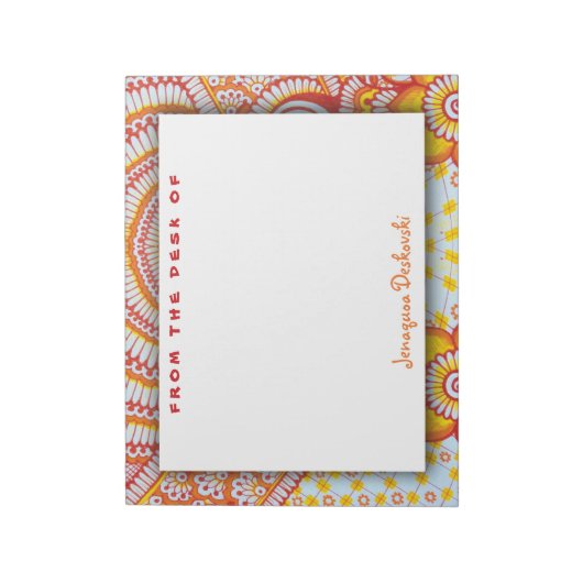 Fire Hot Red Oranje Yellow Boho Floral Pattern Notitieblok (Linkerzijde)