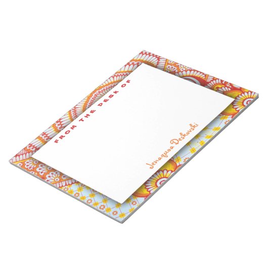 Fire Hot Red Oranje Yellow Boho Floral Pattern Notitieblok (Schuin)