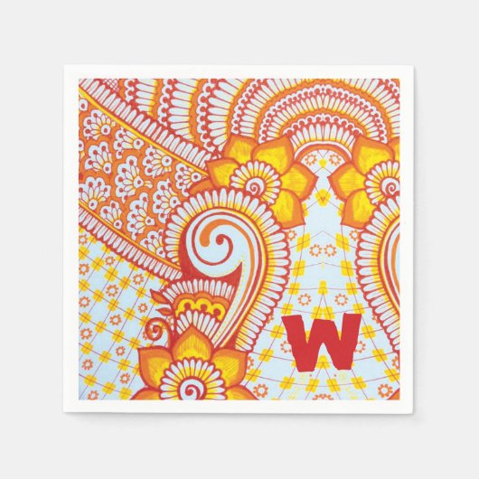 Fire Hot Red Oranje Yellow Boho Floral Pattern Servet (Voorkant)