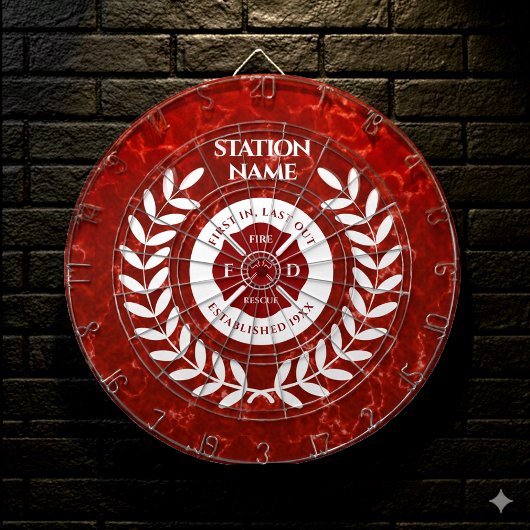 Fire House Station Red Marble White Laurel Dartbord