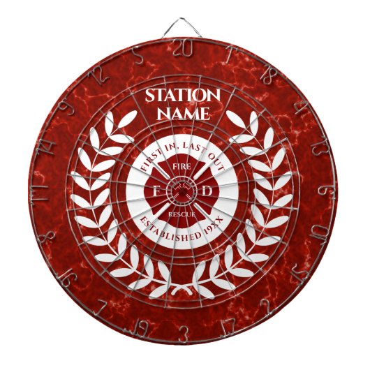 Fire House Station Red Marble White Laurel Dartbord (Voorkant)