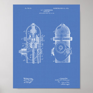 Fire Hydrant 1903 Patent Art - Blauwdruk Poster