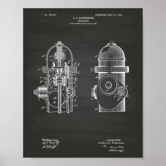 Fire Hydrant 1903 Patent Art - Chalkboard Poster (Voorkant)