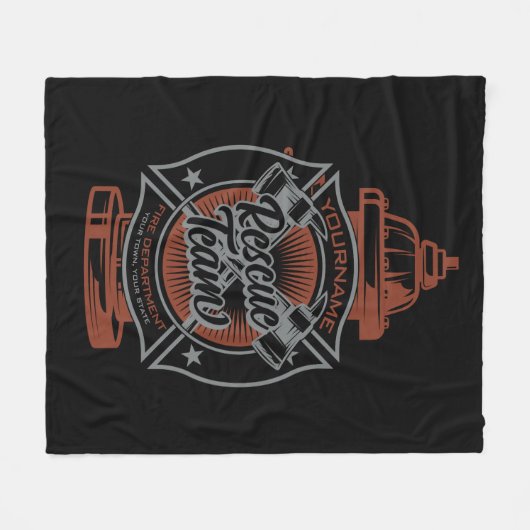 Fire Hydrant ADD NAAM Fire Fighter Rescue Team Fleece Deken (Voorkant (Horizontaal))