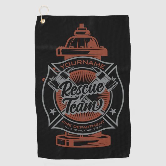 Fire Hydrant ADD NAAM Fire Fighter Rescue Team Golfhanddoek (Voorkant)