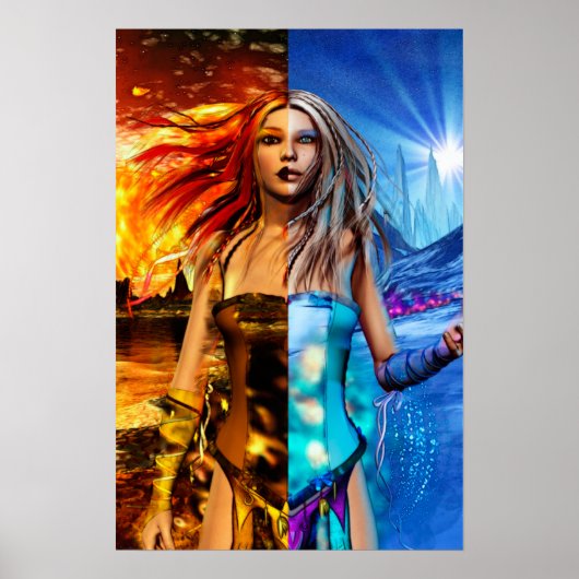 Fire & Ice Science Fiction Fantasy Art Poster (Voorkant)
