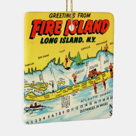 Fire Island Kleurrijke Kaart Ornament (Rechts)
