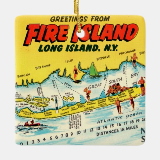 Fire Island Kleurrijke Kaart Ornament (Voorkant)