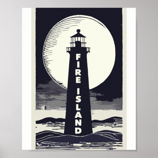 Fire Island Lighthouse New York Maan Poster (Voorkant)