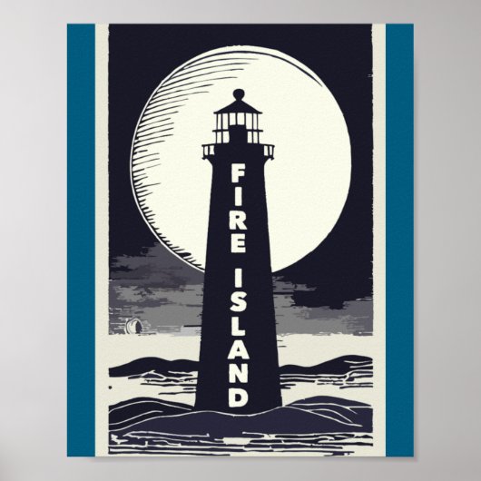 Fire Island Lighthouse New York Maan  Poster (Voorkant)