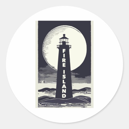 Fire Island Lighthouse New York Maan Ronde Sticker (Voorkant)