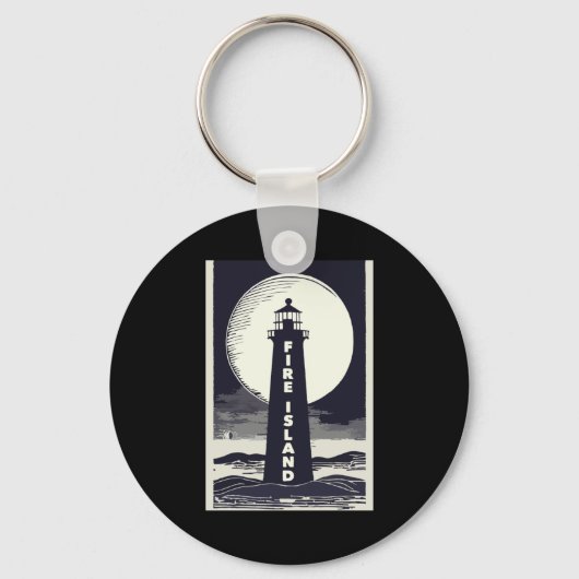 Fire Island Lighthouse New York Maan Sleutelhanger (Voorkant)