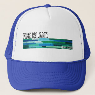 Fire Island NY blauw groen abstract vintage ontwer Trucker Pet
