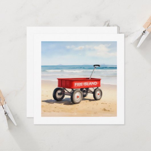 Fire Island red wagon sandy beach LI New York  Kaart (Voorkant / Achterkant in situ)