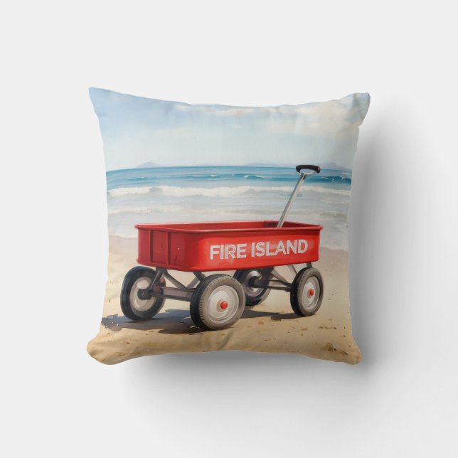 Fire Island red wagon sandy beach LI New York  Kussen (Voorkant)