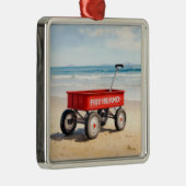 Fire Island red wagon sandy beach LI New York  Metalen Ornament (Rechts)