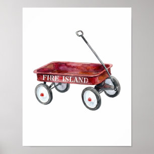 Fire Island Rode Wagen Aquarel Strandvakantie Poster
