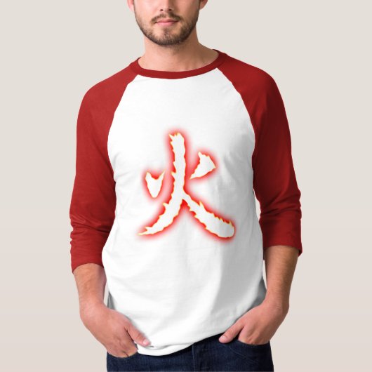 Fire Kanji Mannen 3/4-inch Raglan Shirt (Voorkant)