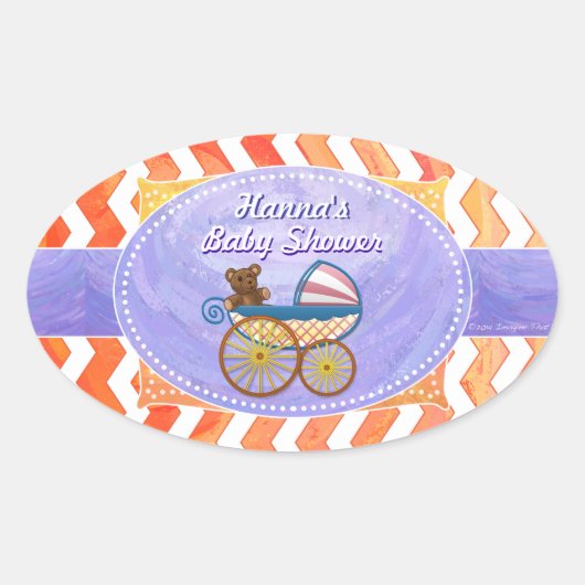 Fire Lake Oranje Chevron Baby Ovale Sticker (Voorkant)