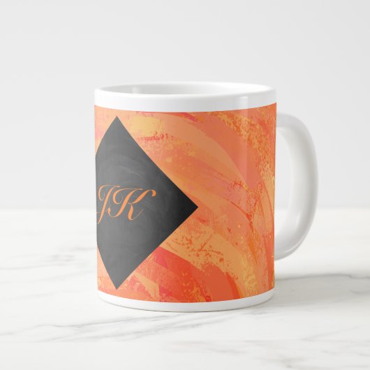 Fire Lake Oranje en Black Monogram Grote Koffiekop (Voorkant rechts)