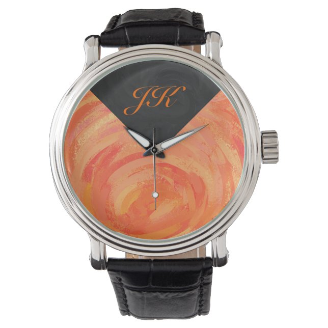 Fire Lake Oranje en Black Monogram Horloge (Voorkant)