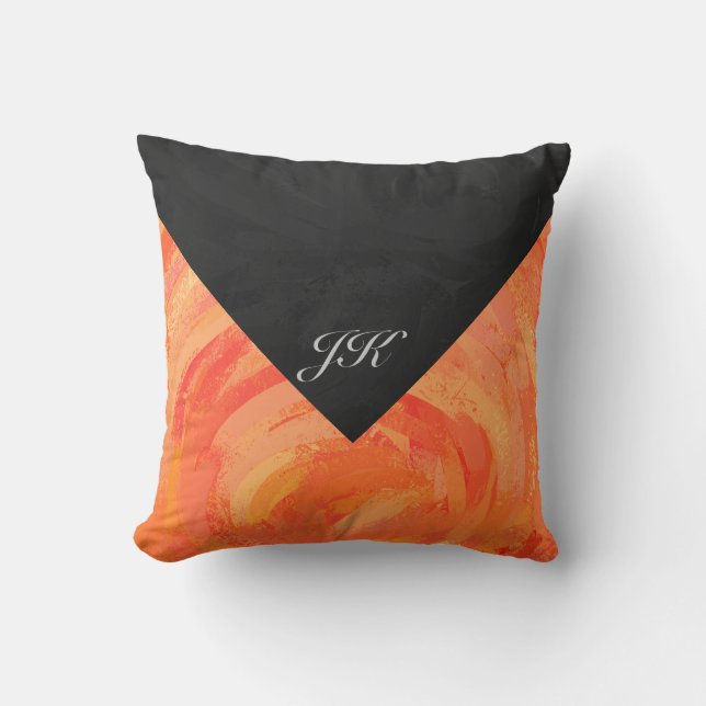 Fire Lake Oranje en Black Monogram Kussen (Voorkant)