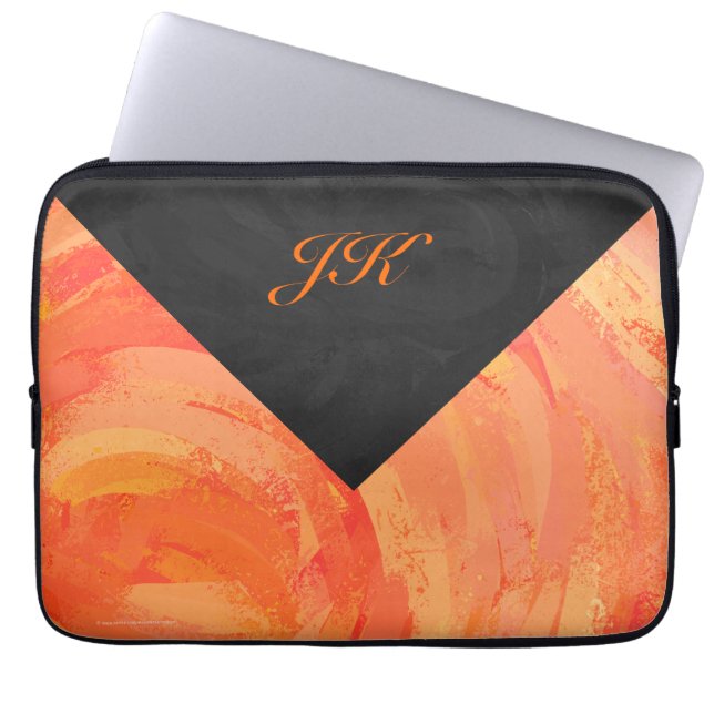 Fire Lake Oranje en Black Monogram Laptop Sleeve (Voorkant)