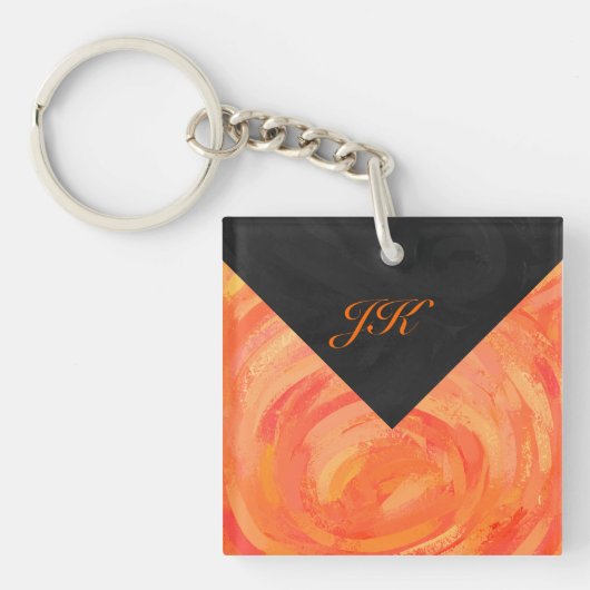 Fire Lake Oranje en Black Monogram Sleutelhanger (Voorkant)