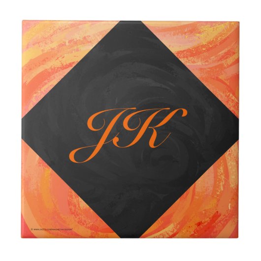 Fire Lake Oranje en Black Monogram Tegeltje (Voorkant)