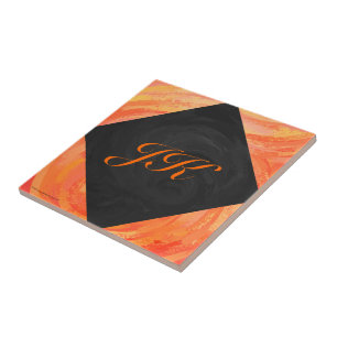 Fire Lake Oranje en Black Monogram Tegeltje
