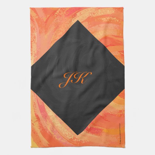 Fire Lake Oranje en Black Monogram Theedoek (Verticaal)