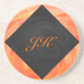 Fire Lake Oranje en Black Monogram Zandsteen Onderzetter (Voorkant)