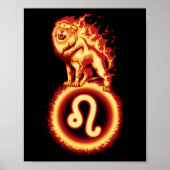 Fire Lion Symbool - Leo Zodiac Sign Poster (Voorkant)