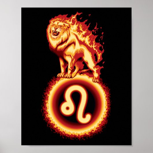 Fire Lion Symbool - Leo Zodiac Sign Poster (Voorkant)