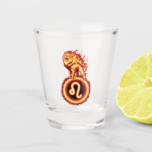 Fire Lion Symbool - Leo Zodiac Sign Shot Glas (Voorkant)
