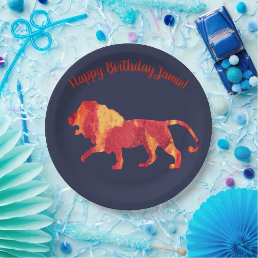 Fire Lion, Verjaardag Custom Paper Borden Papieren Bordje (Feest)