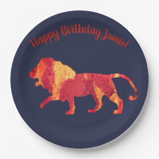 Fire Lion, Verjaardag Custom Paper Borden Papieren Bordje (Voorkant)