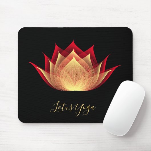 Fire Lotus Black Red Yellow Flower Sjabloon Yoga Muismat (Met muis)