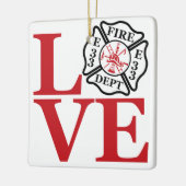 FIRE LOVE met Maltees kruis en stationsnummer Keramisch Ornament (Links)